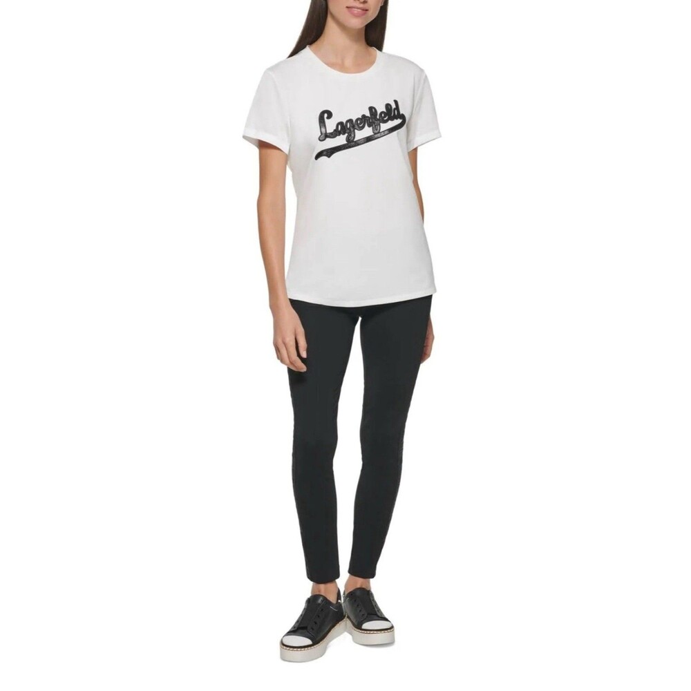 Karl Lagerfeld Paris Logo Spellout Pullover Top Shirt Women Size XS | White
